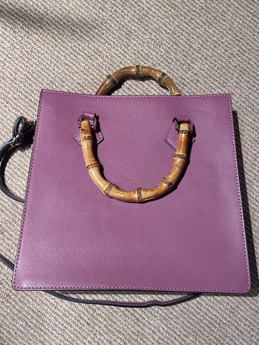 Bamboo handle burgundy leather purse